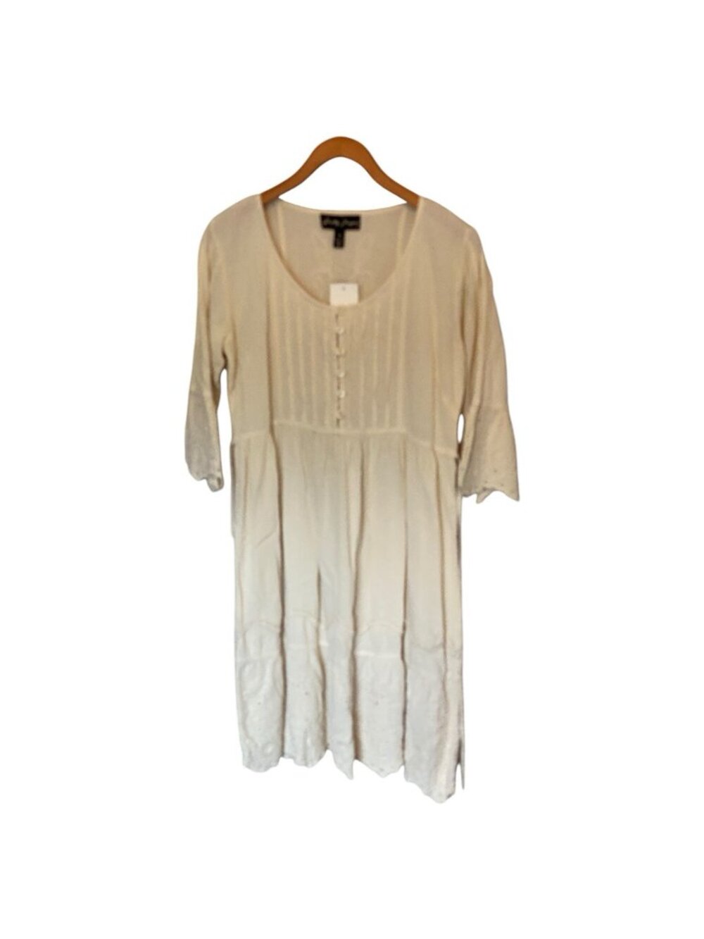 Gretty Zueger Cream Tiered Midi Dress XS Cotton Button Embroidery NWT